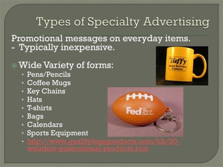 What are examples of specialty advertising?